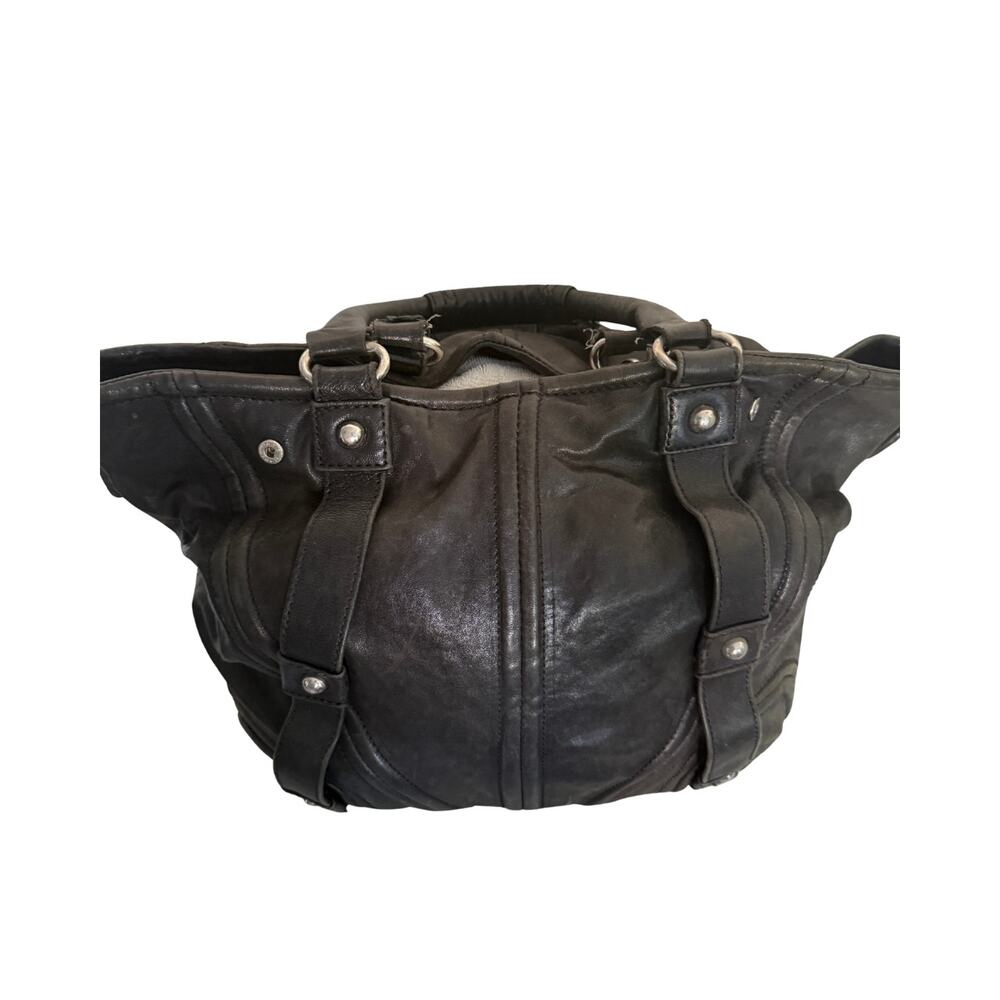 Black Leather Bebe Tote Bag with shoulder strap silver hardware - Picture 6 of 7